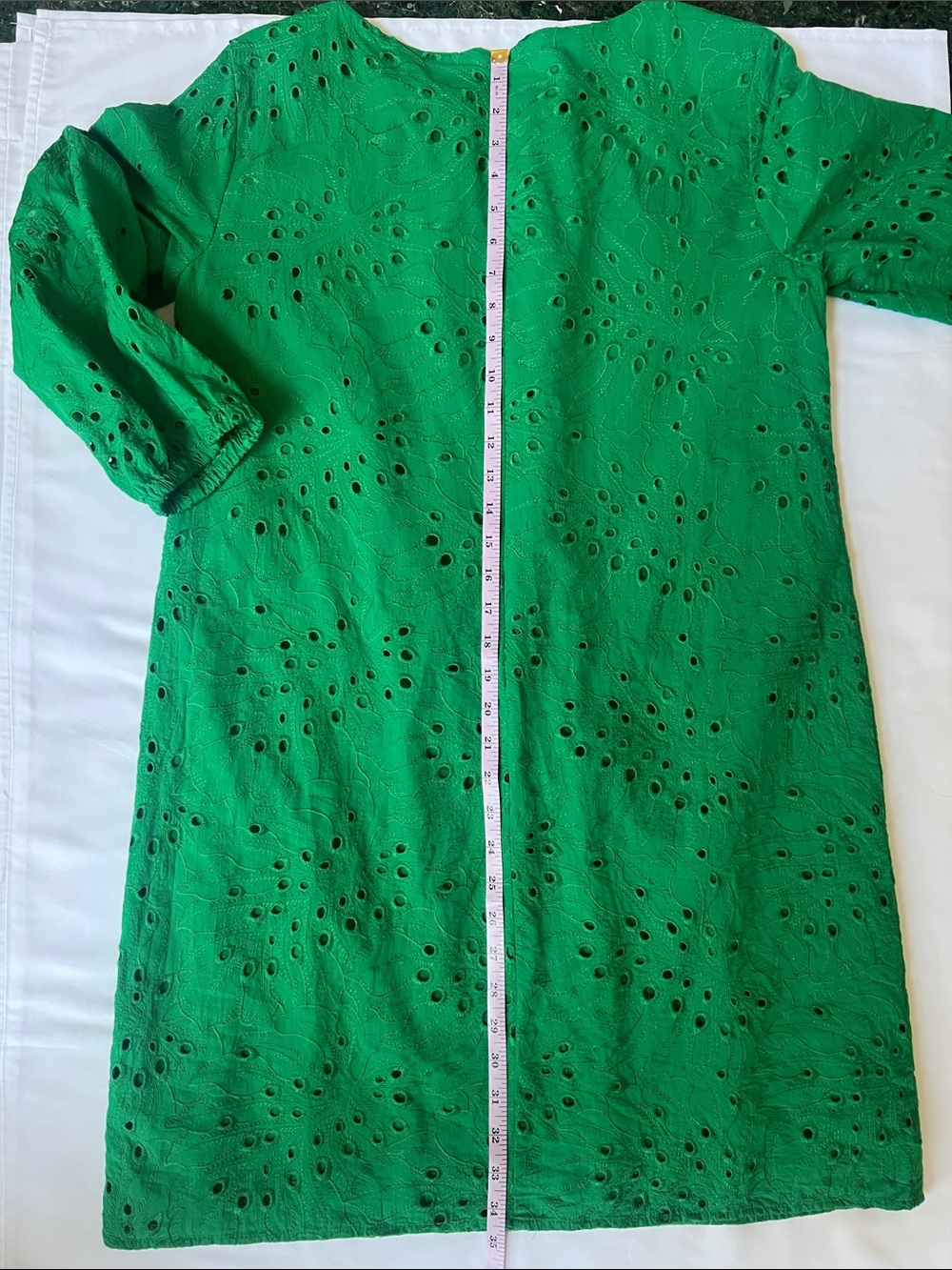 Statement Green Eyelet Shift Dress Sz 10 Cotton Preppy Old Money Vacation Resort - Picture 6 of 10